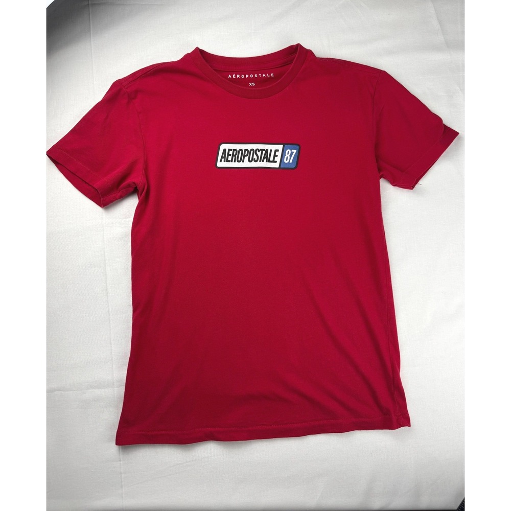 Aeropostale 87 Graphic T-Shirt Mens XS Red Short Sleeve Cotton Box Logo Tee